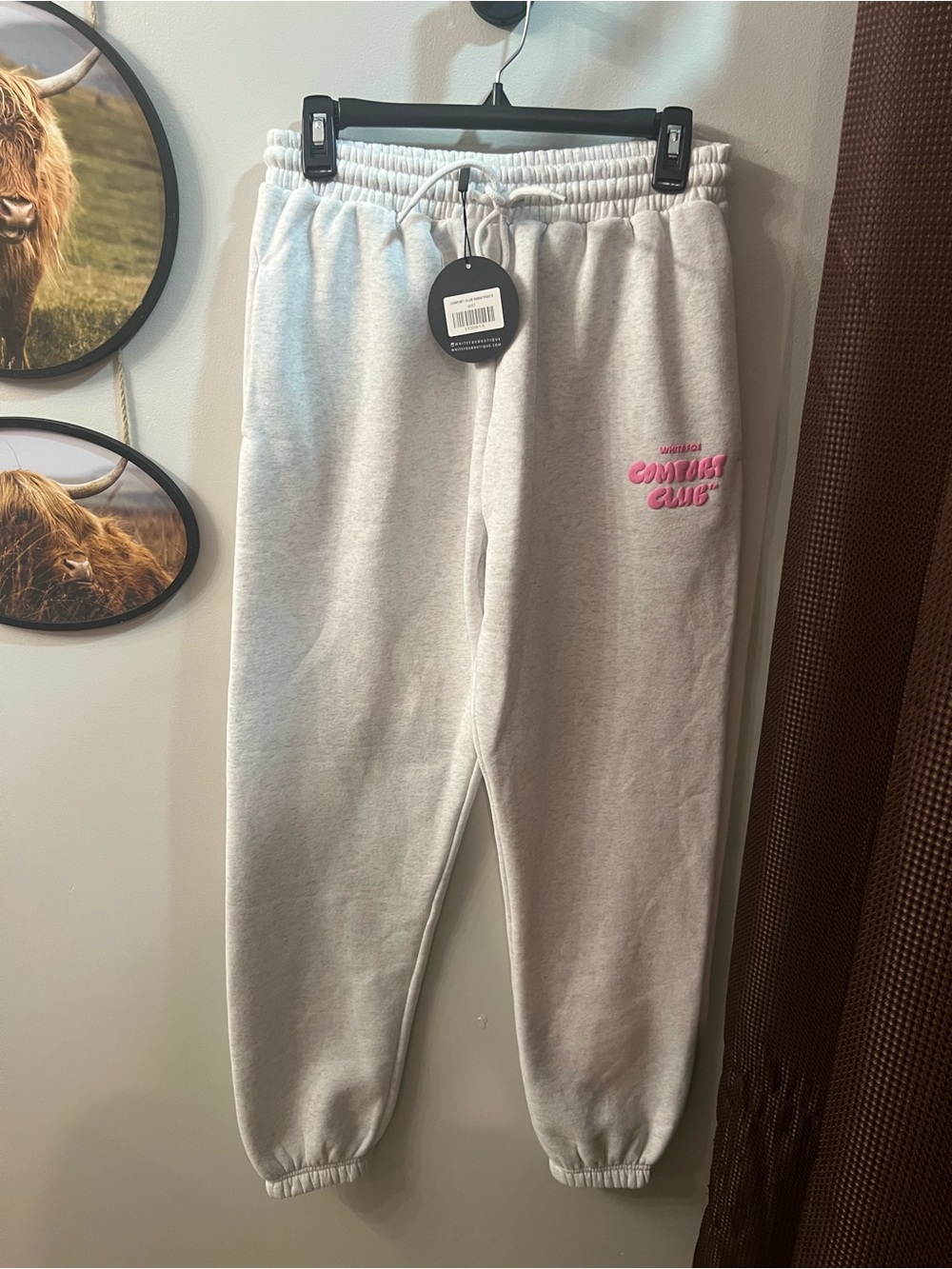 White Fox Boutique Gray Sweatpants with Pink Logo